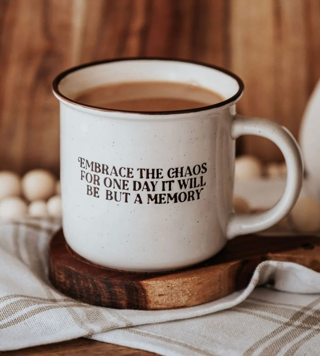 EMBRACE THE CHAOS SPECKLE MUG