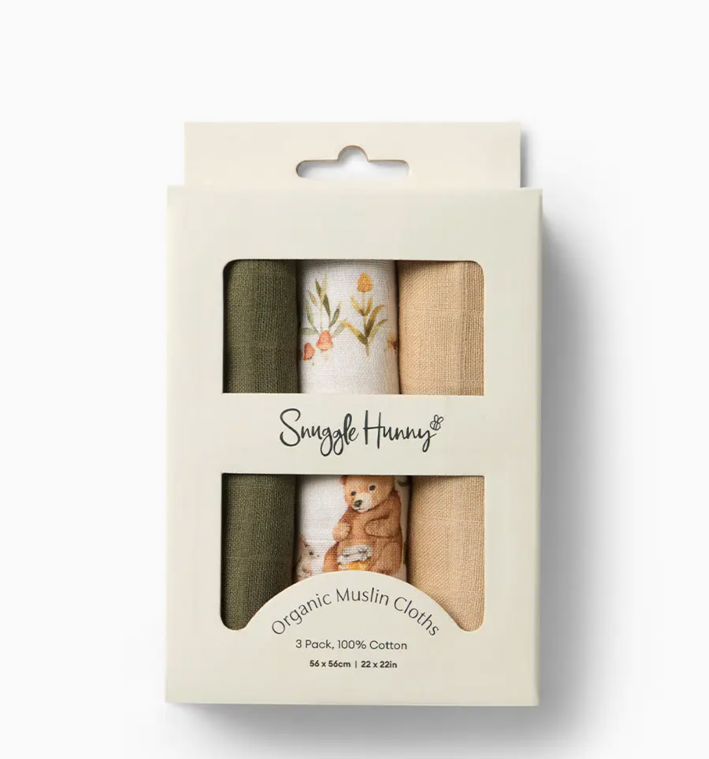 Small Organic Muslin Cloths 3 Pack - Bears/Olive/Pebble
