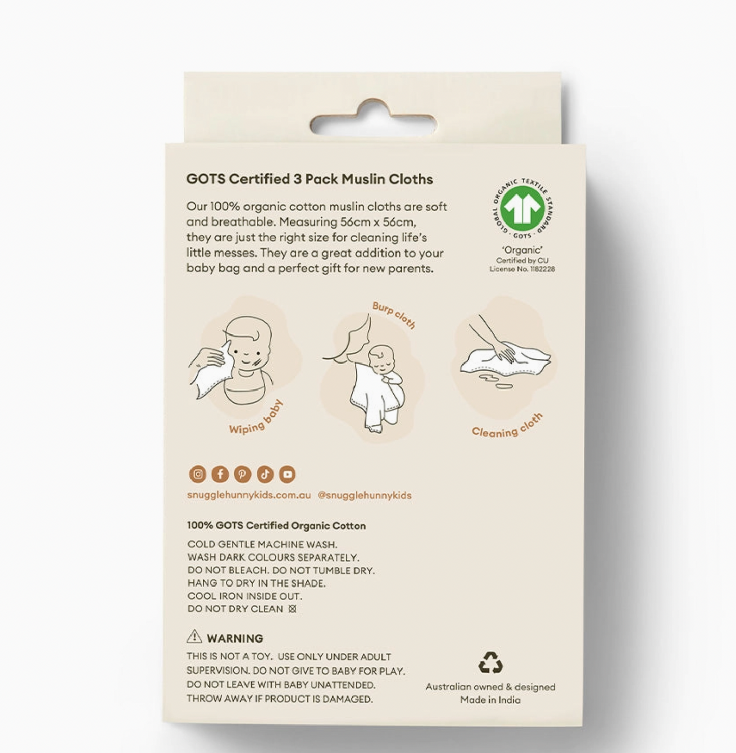 Small Organic Muslin Cloths 3 Pack - Bears/Olive/Pebble