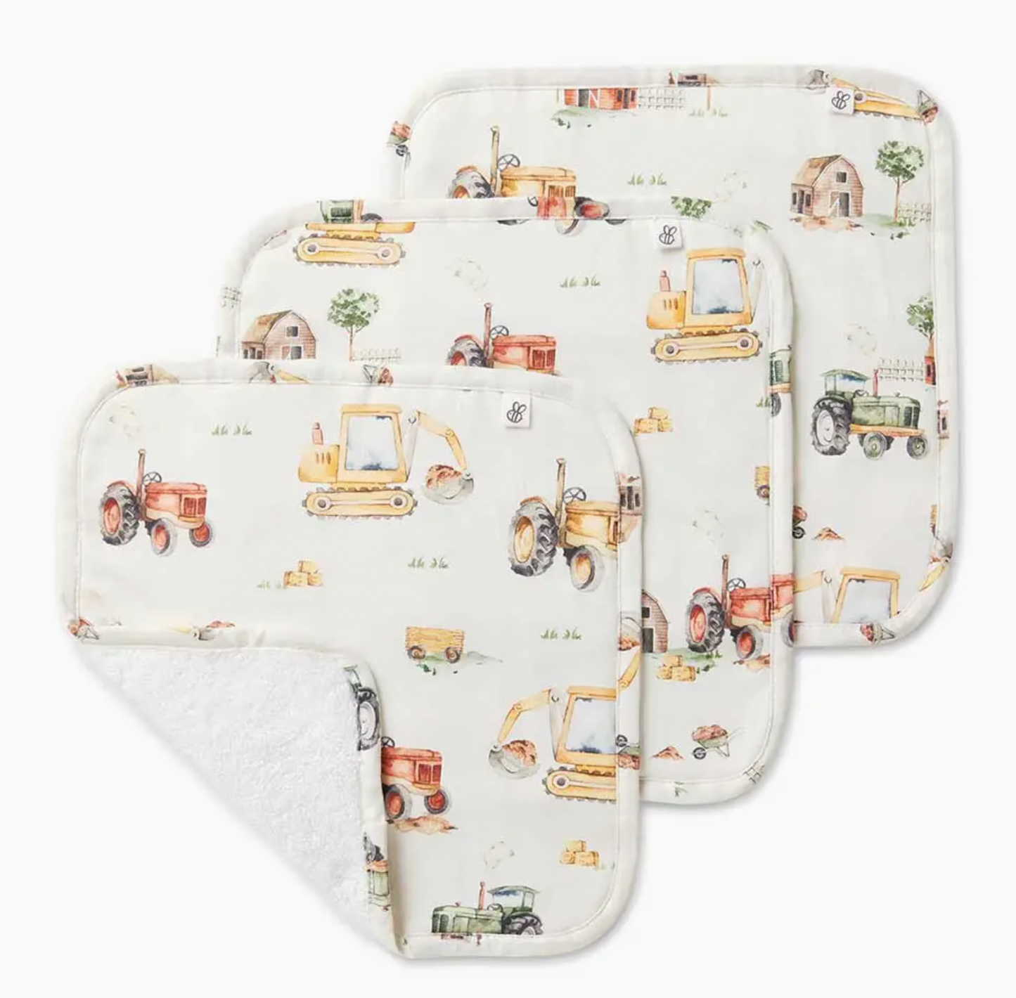 Diggers & Tractors Organic Wash Cloths - 3 Pack