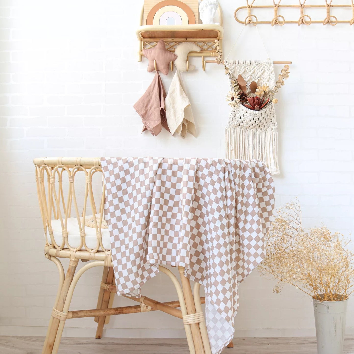 Gingham Beige Muslin Wrap