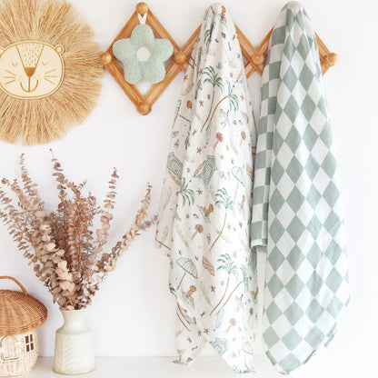 Checkered Sage Muslin Wrap