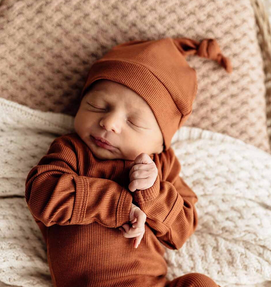 Biscuit Ribbed Organic Knotted Beanie