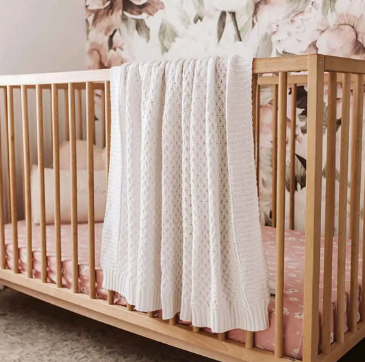 White Diamond Knit Organic Baby Blanket