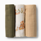 Small Organic Muslin Cloths 3 Pack - Bears/Olive/Pebble