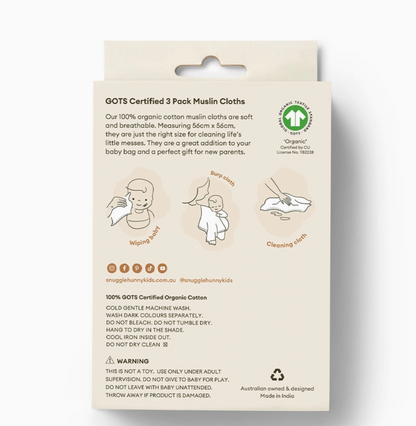Small Organic Muslin Cloths 3 Pack - Bears/Olive/Pebble