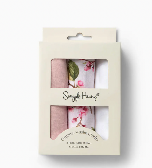 Small Organic Muslin Cloths 3 Pack - Cherry Blossom/Milk/Fairytale
