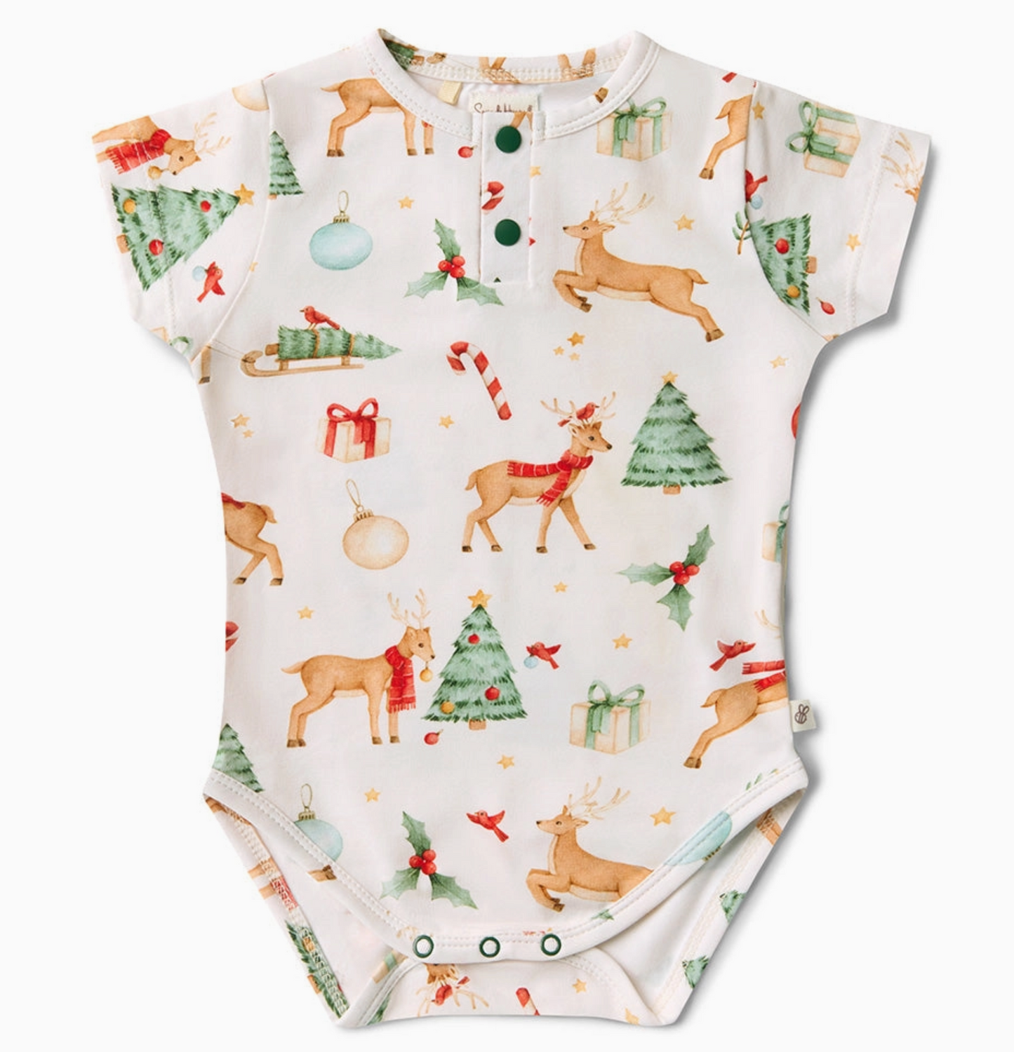 Prancer & Friends Short Sleeve Organic Bodysuit (Size Newborn)