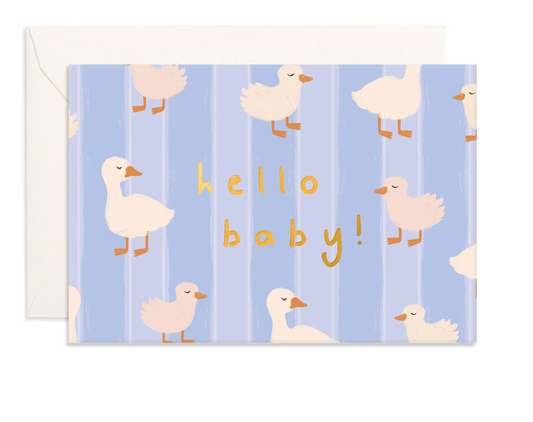 Hello Baby Ducks Blue Mini Greeting Card