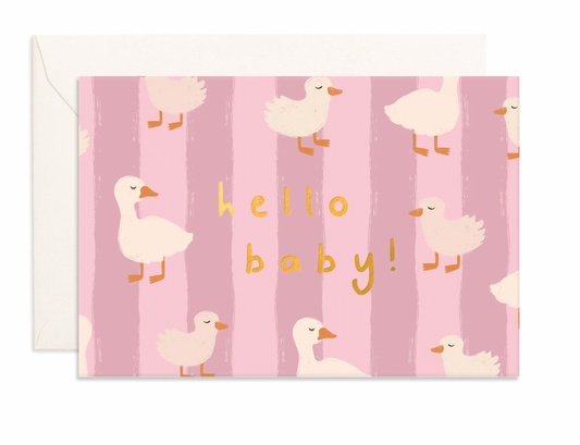 Hello Baby Ducks Pink Mini Greeting Card
