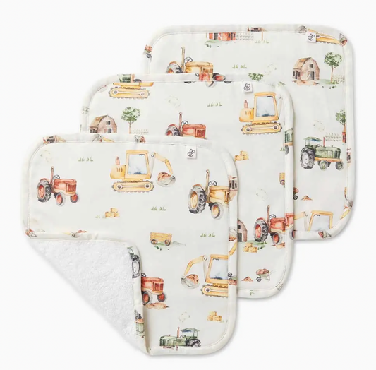 Diggers & Tractors Organic Wash Cloths - 3 Pack